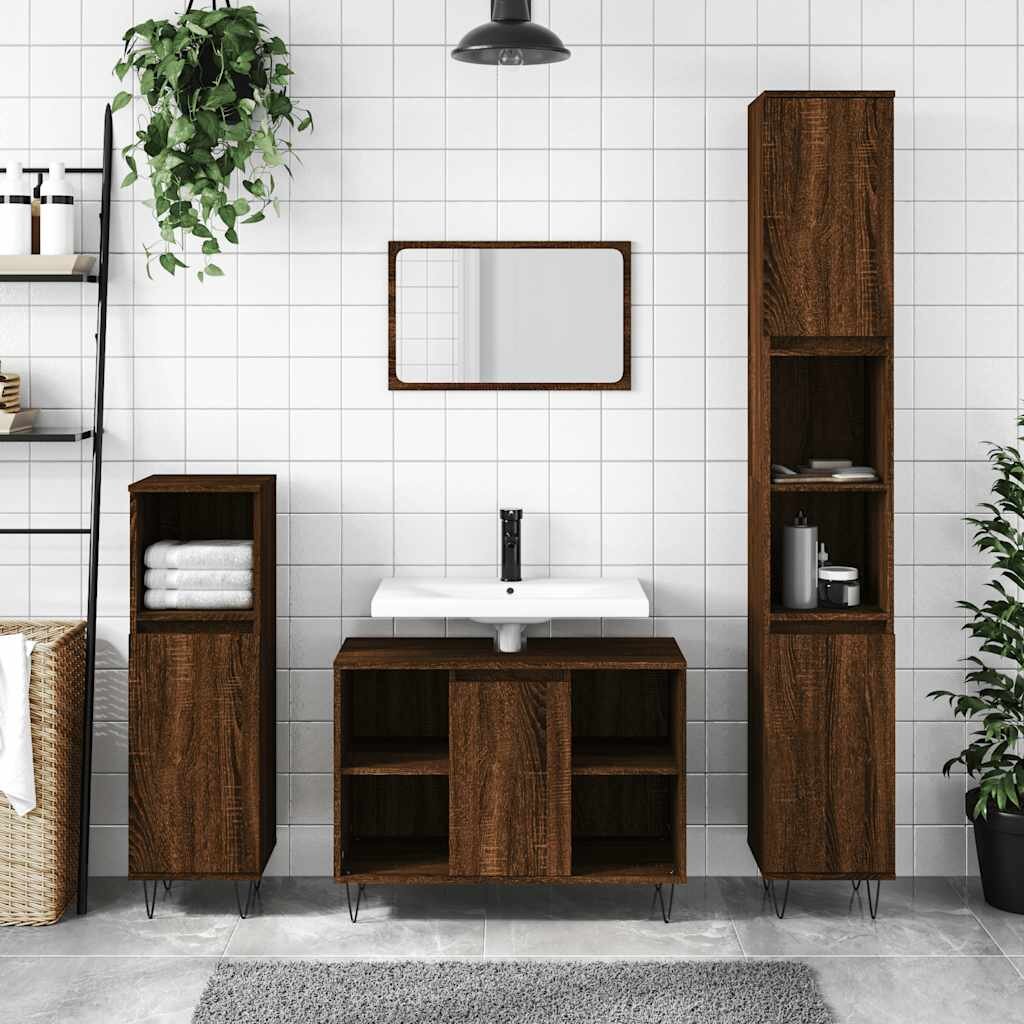 vidaXL Шкаф за баня кафяв дъб 80x33x60 см инженерно дърво