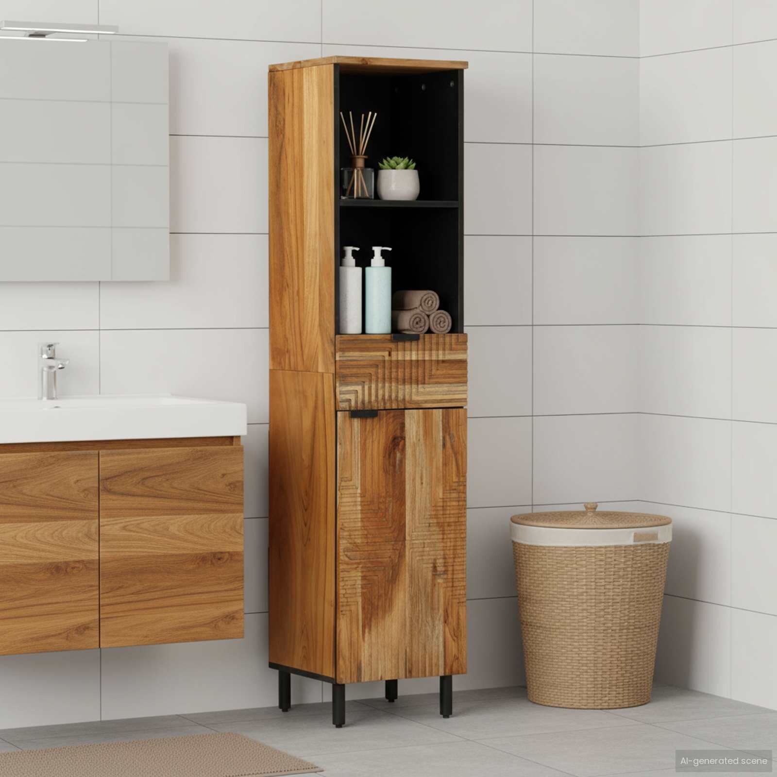 vidaXL Шкаф за баня Кафяво 38 x 33 x 160 см Солидно мангово дърво