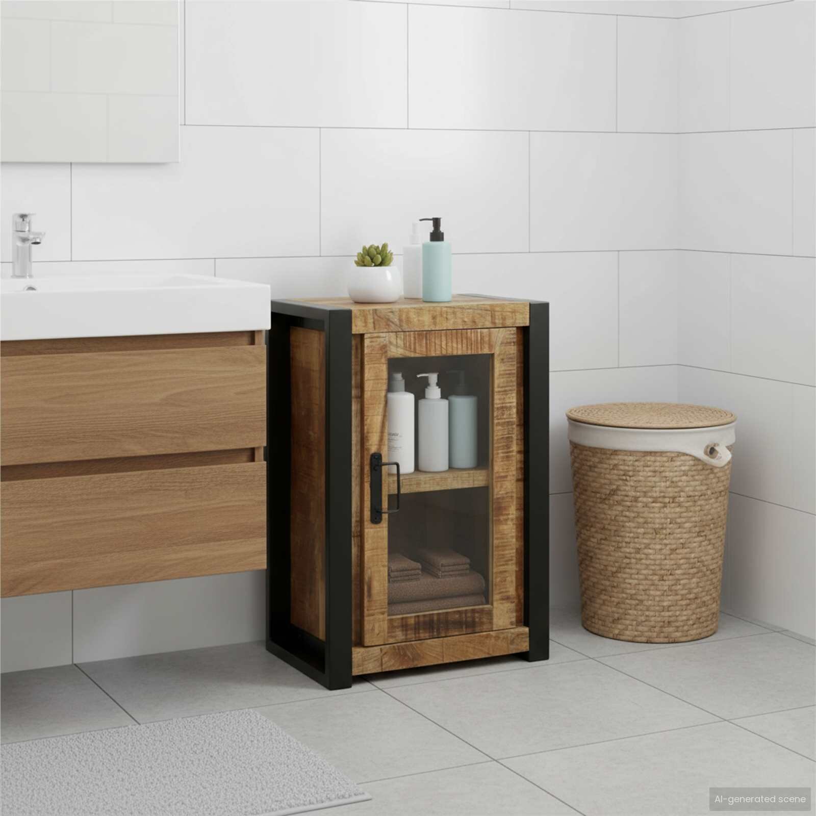 vidaXL Шкаф за баня Кафяво 40 x 30 x 60 cm Солидно мангово дърво