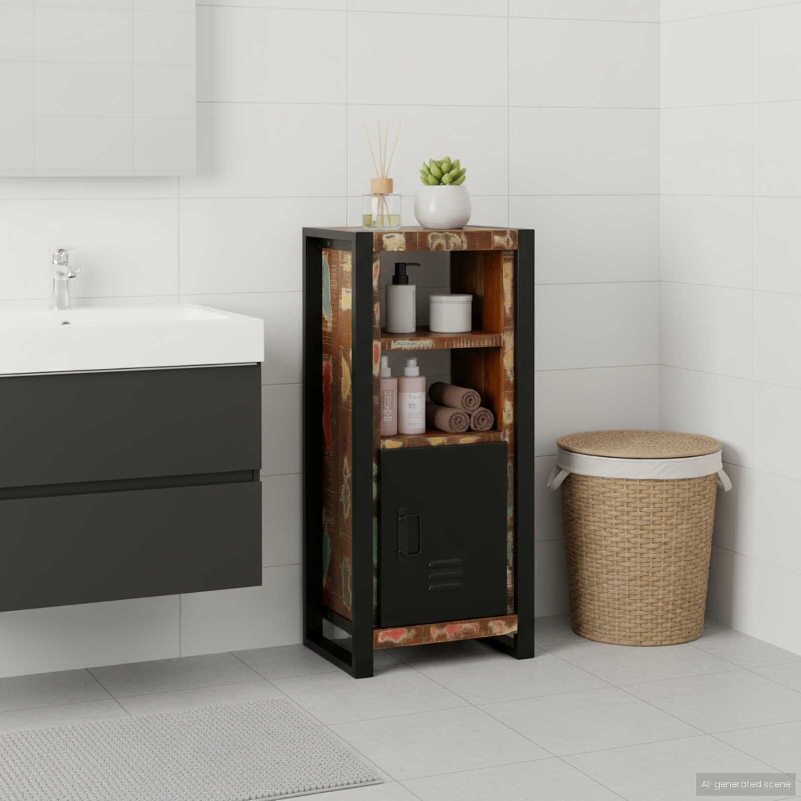 vidaXL Шкаф за баня Кафяво 40 x 30 x 90 cm Солидно възстановено дърво