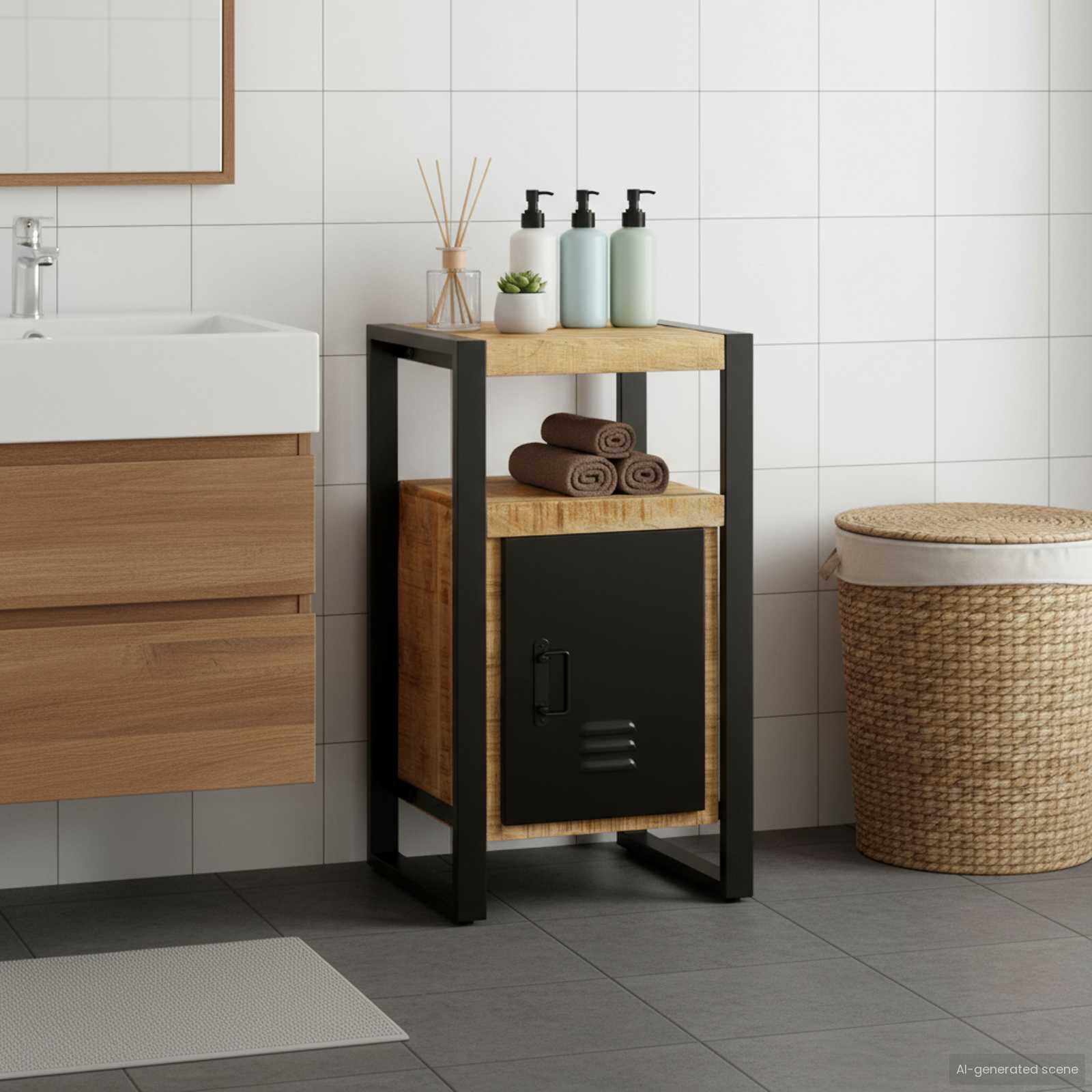 vidaXL Шкаф за баня Кафяво 40 x 35 x 75 см Солидно мангово дърво
