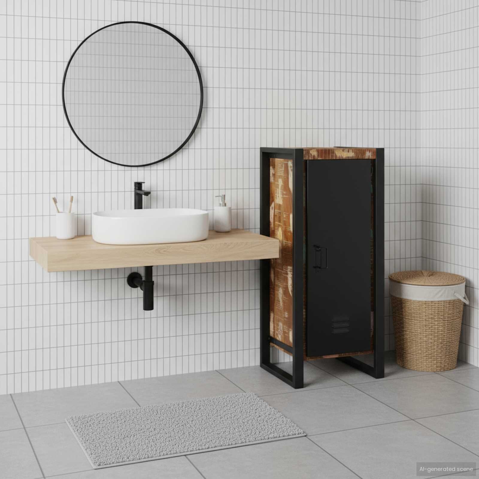 vidaXL Шкаф за баня Кафяво 40 x 35 x 90 см Солидно възстановено дърво