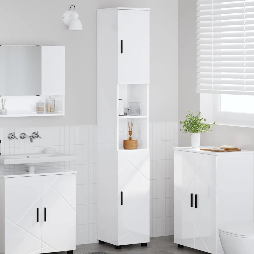 vidaXL Шкаф за баня Лъскаво бяло 30 x 35 x 192 см