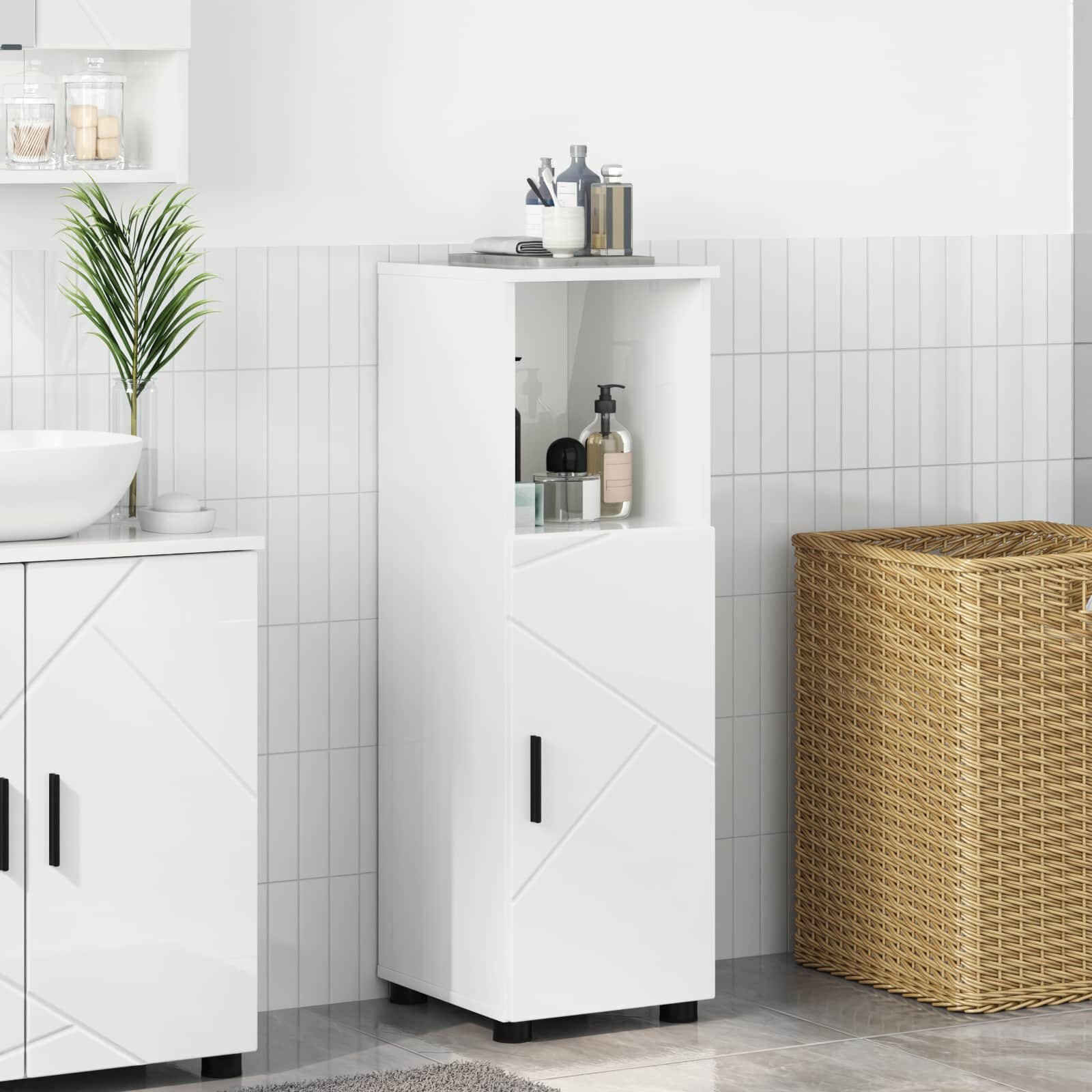 vidaXL Шкаф за баня Лъскаво бяло 30 x 35 x 95 см