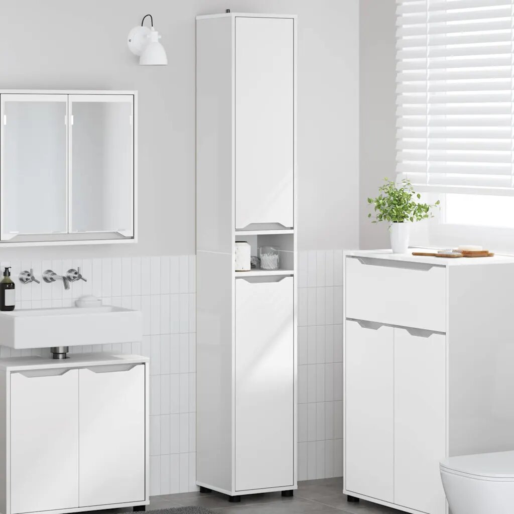 vidaXL Шкаф за баня Лъскаво бяло 305 x 30 x 195 см