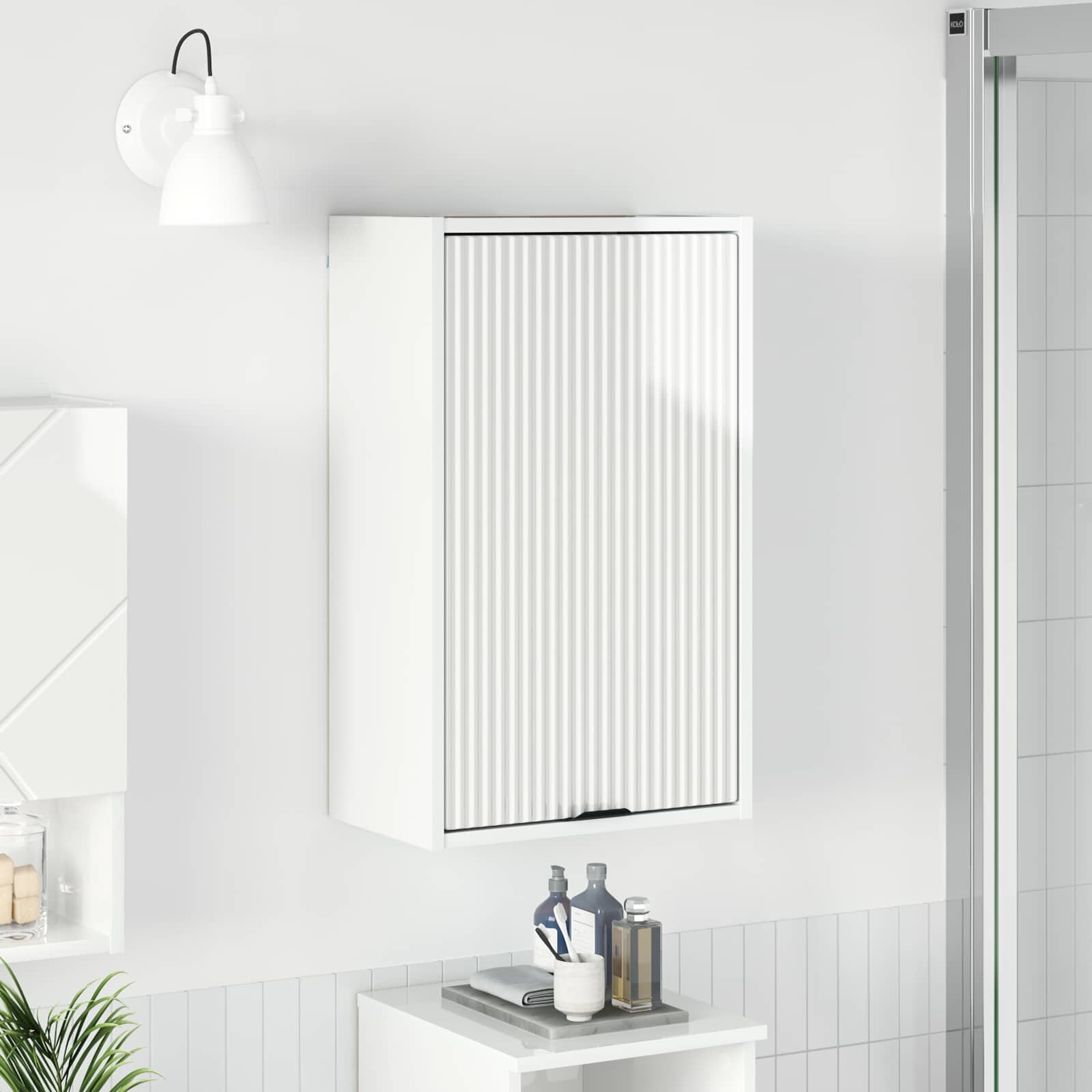 vidaXL Шкаф за баня Лъскаво бяло 39 x 235 x 65 см