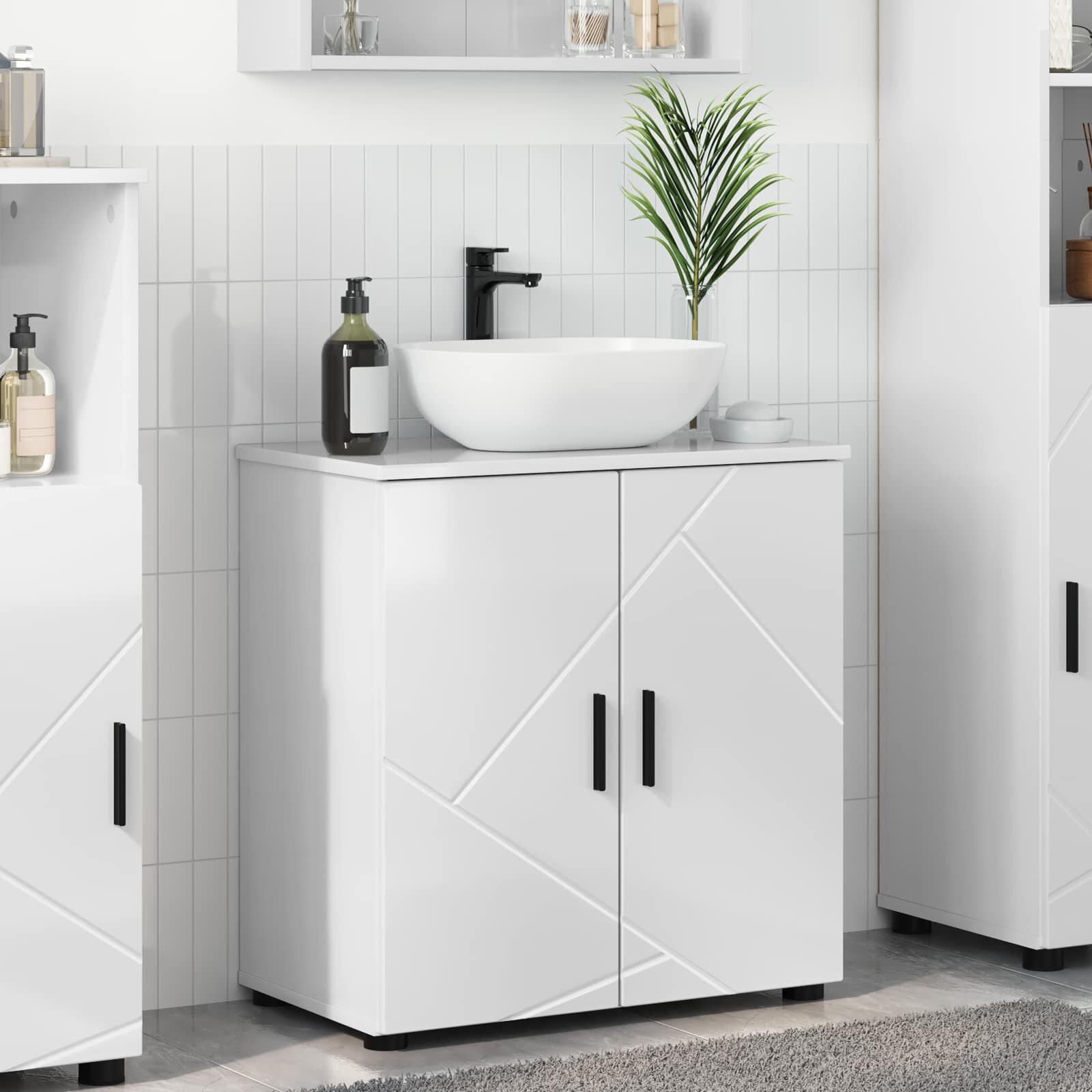 vidaXL Шкаф за баня Лъскаво бяло 61 x 35 x 64 см