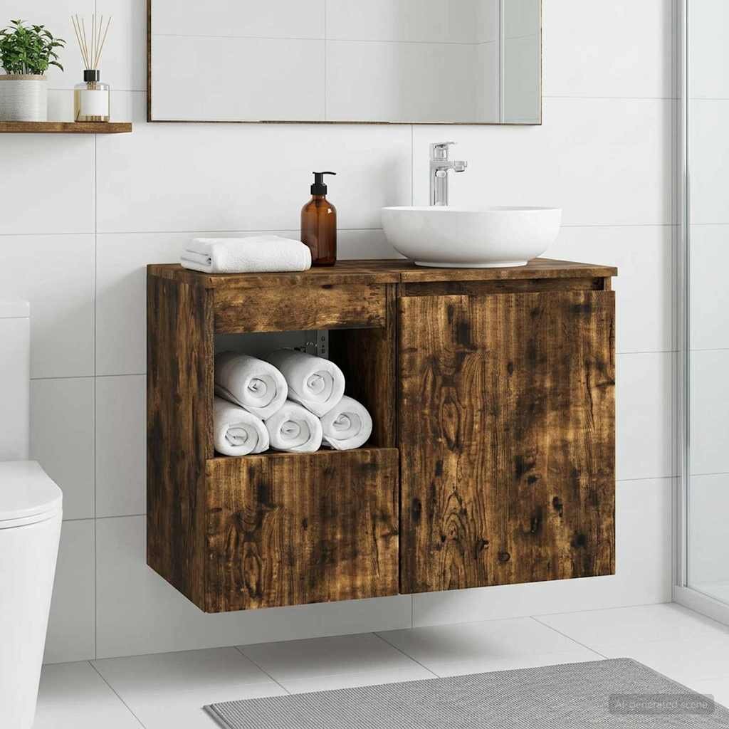 vidaXL Шкаф за баня Опушен дъб 30 x 35 x 50 см Инженерна дървесина