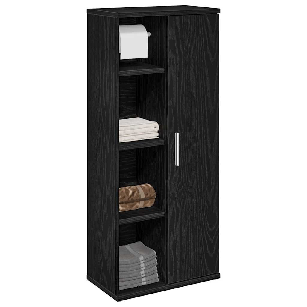vidaXL Шкаф за баня с държач за ролки черни 39x22x90 см