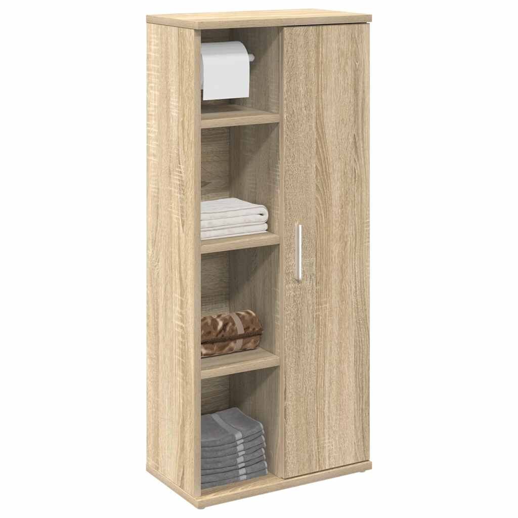 vidaXL Шкаф за баня с държач за ролки дъб сонома 39x22x90 см