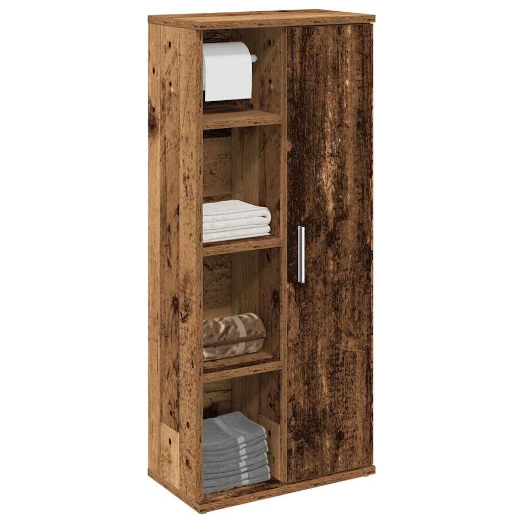 vidaXL Шкаф за баня с държач за ролки старо дърво 39x22x90 см