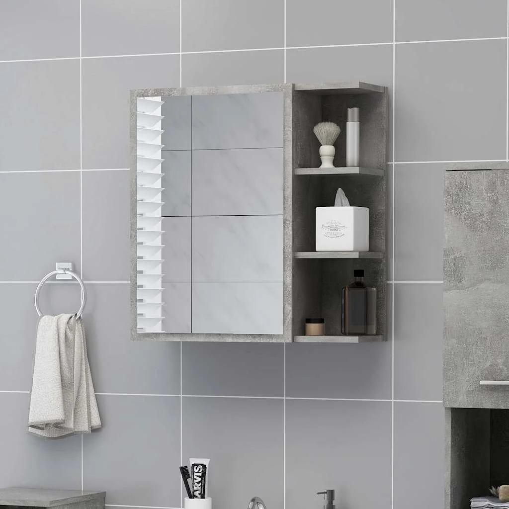 vidaXL Шкаф за баня с огледало бетонно сив 625x205x64 см