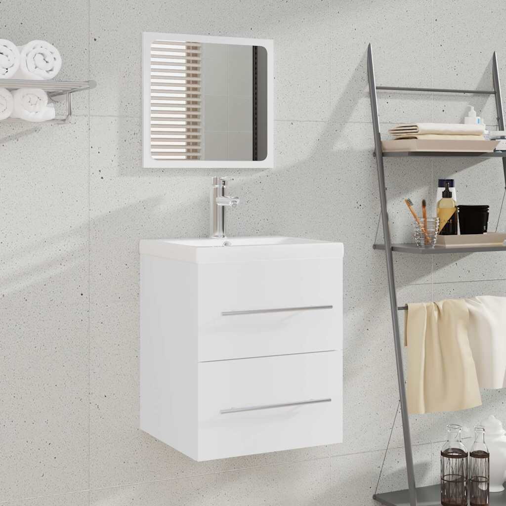 vidaXL Шкаф за баня с огледало бял 41x385x48 см