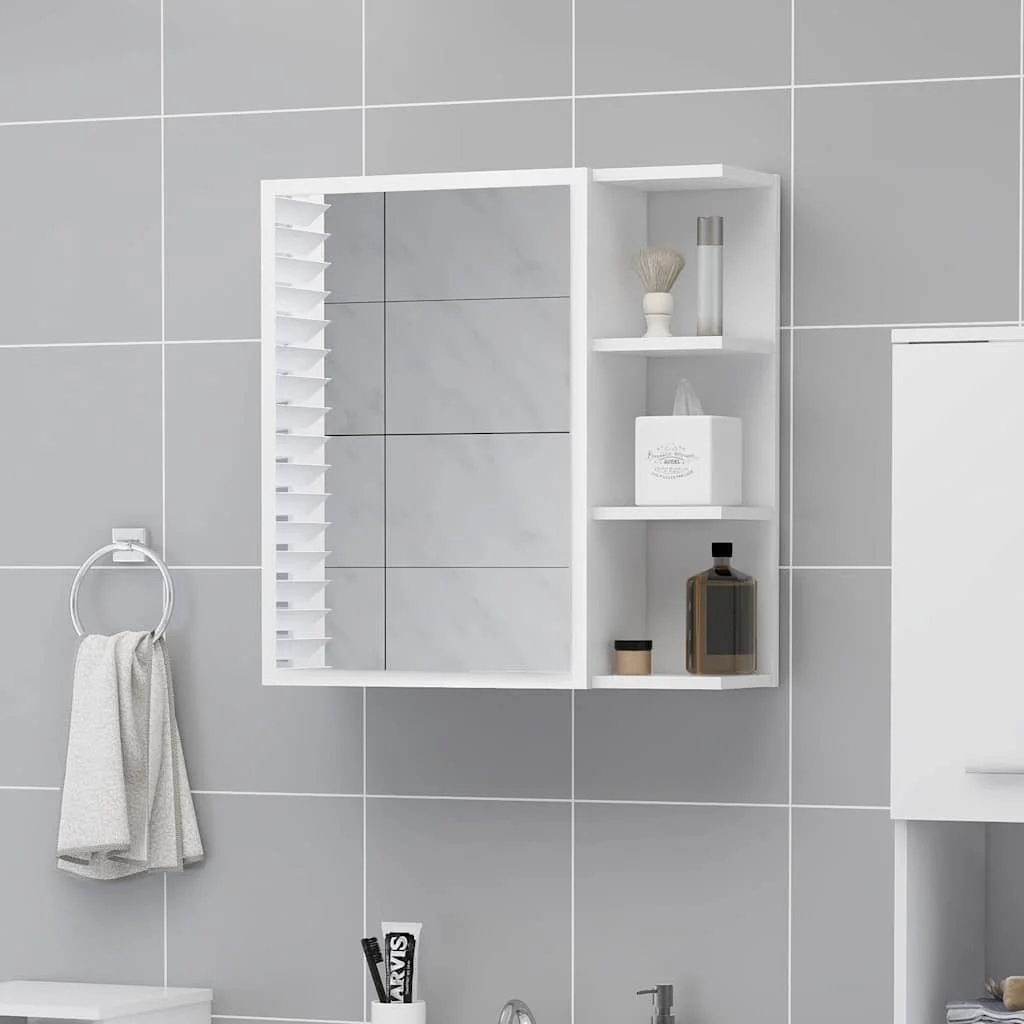 vidaXL Шкаф за баня с огледало бял 625x205x64 см инженерно дърво