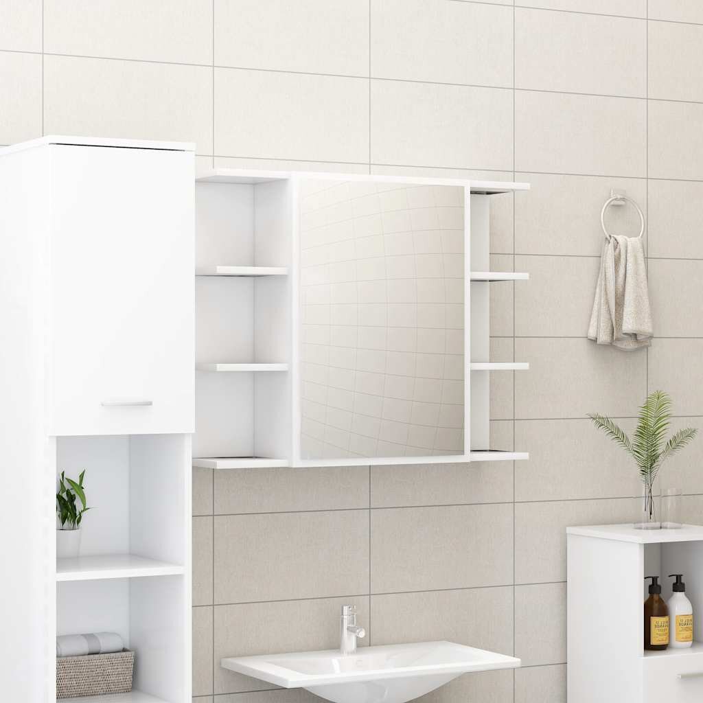vidaXL Шкаф за баня с огледало бял 80x205x64 см инженерно дърво