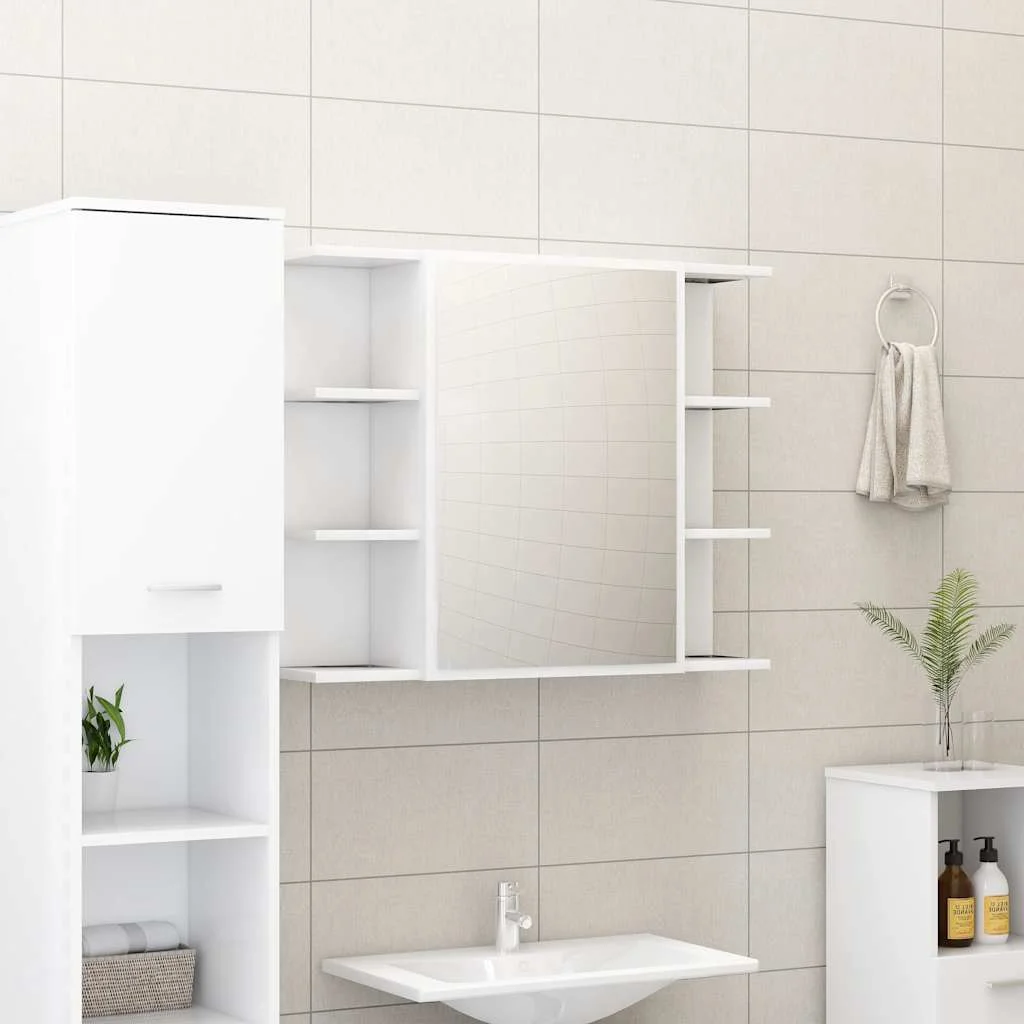 vidaXL Шкаф за баня с огледало бял 80x205x64 см инженерно дърво