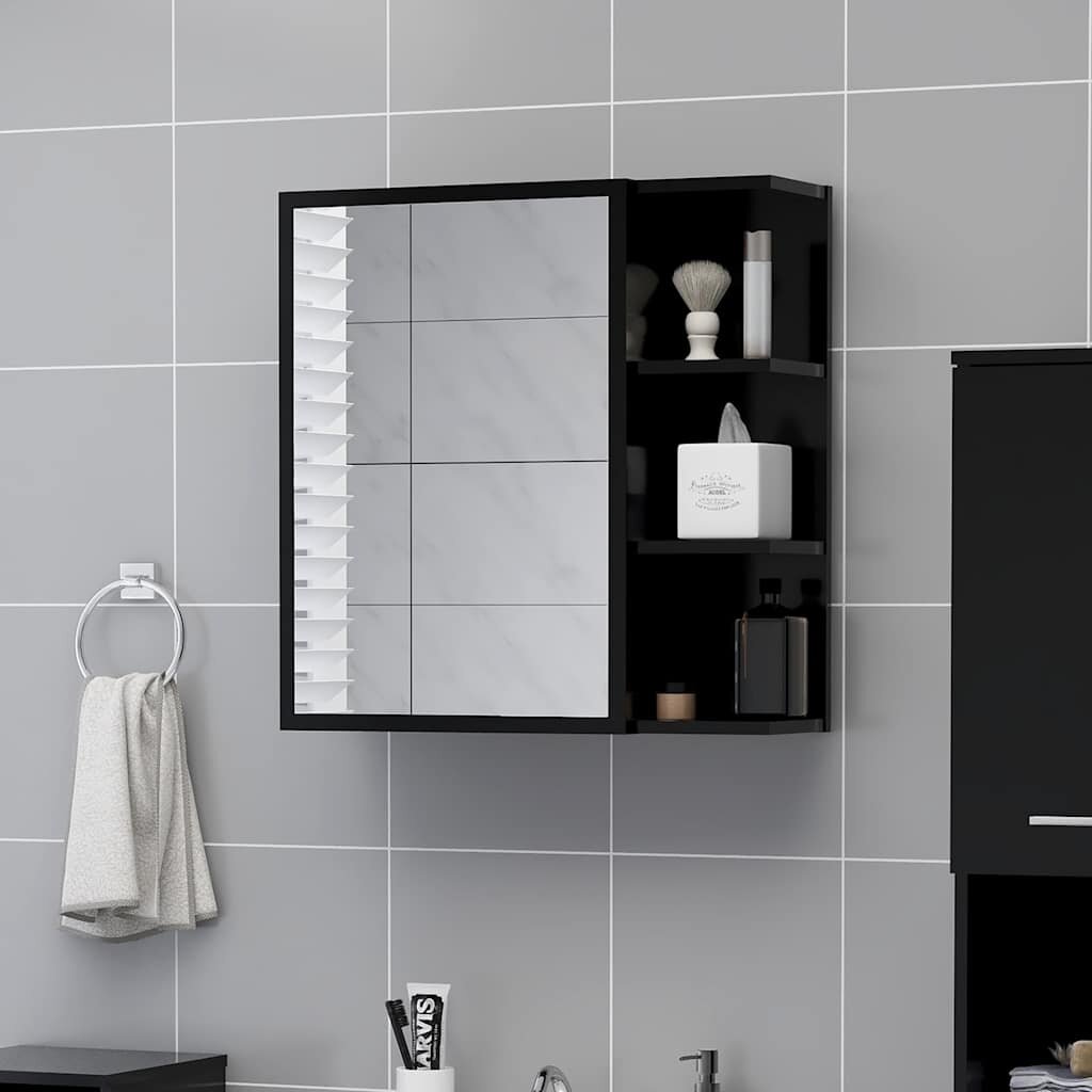 vidaXL Шкаф за баня с огледало черен 625x205x64см инженерно дърво