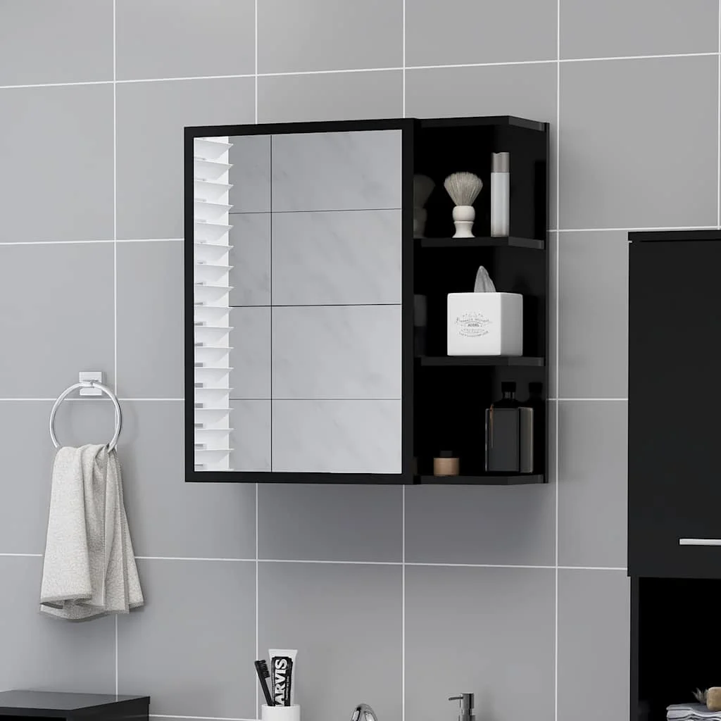 vidaXL Шкаф за баня с огледало черен 625x205x64см инженерно дърво