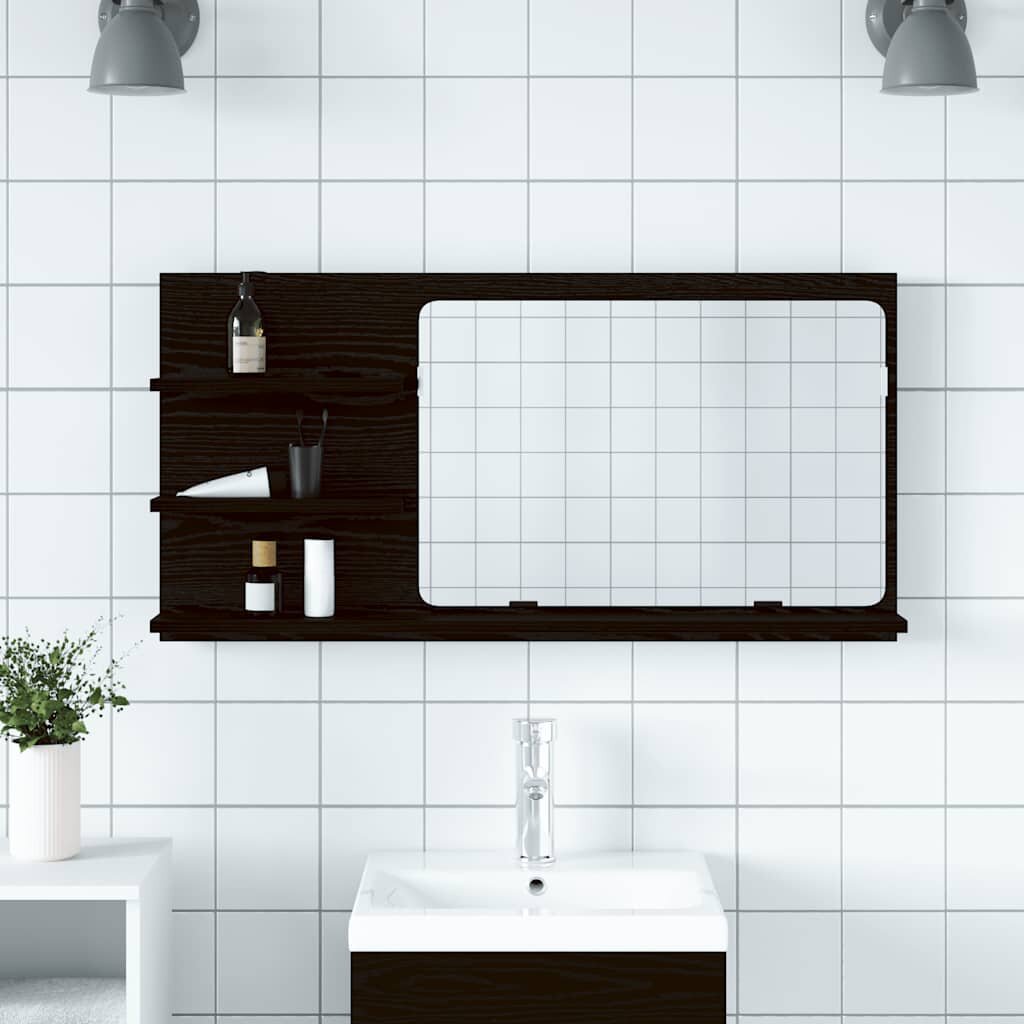 vidaXL Шкаф за баня с огледало черен дъб 90x11x45 см инженерно дърво