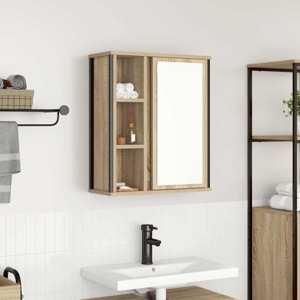 vidaXL Шкаф за баня с огледало дъб сонома 50x21x60 см
