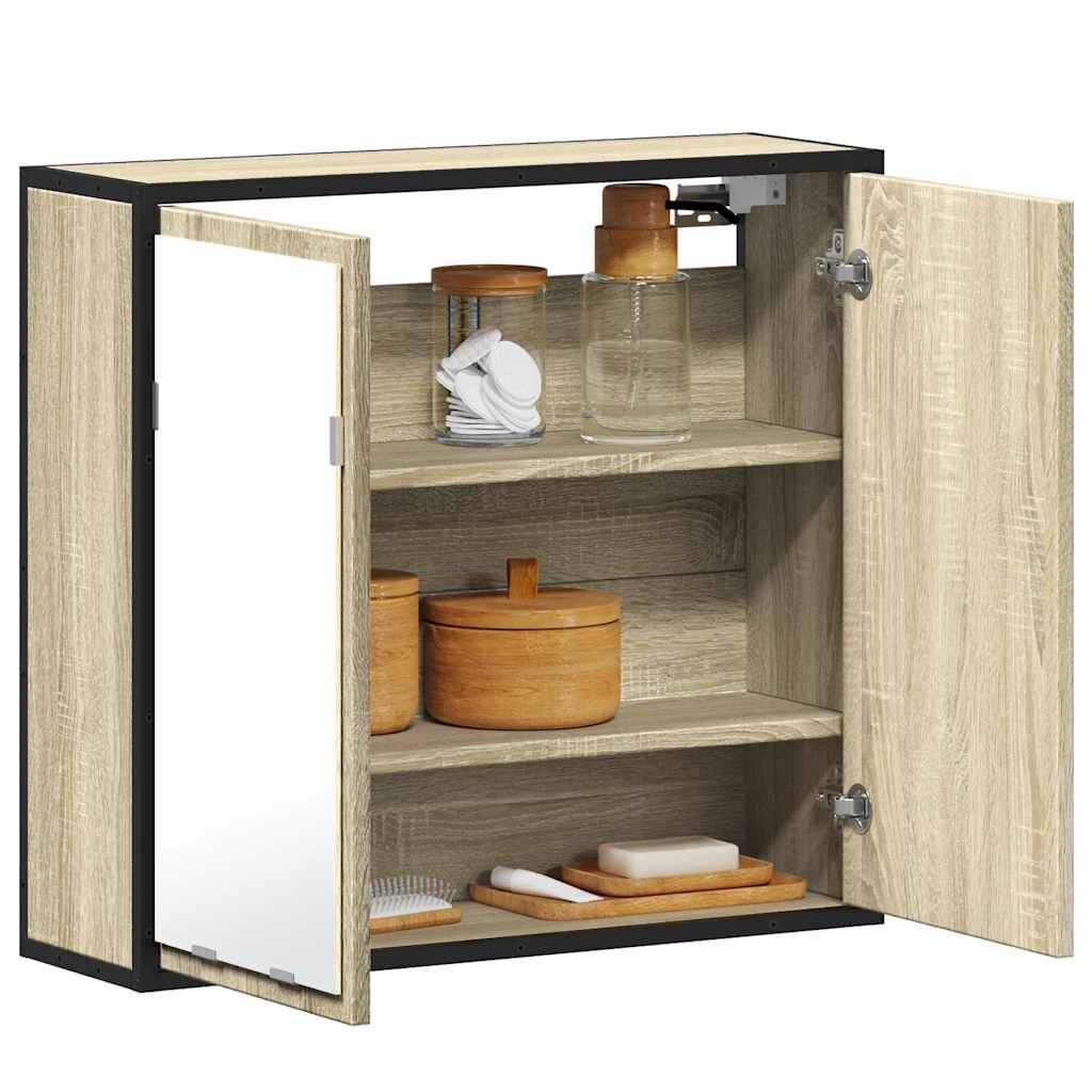 vidaXL Шкаф за баня с огледало дъб сонома 65x20x60 см инженерно дърво