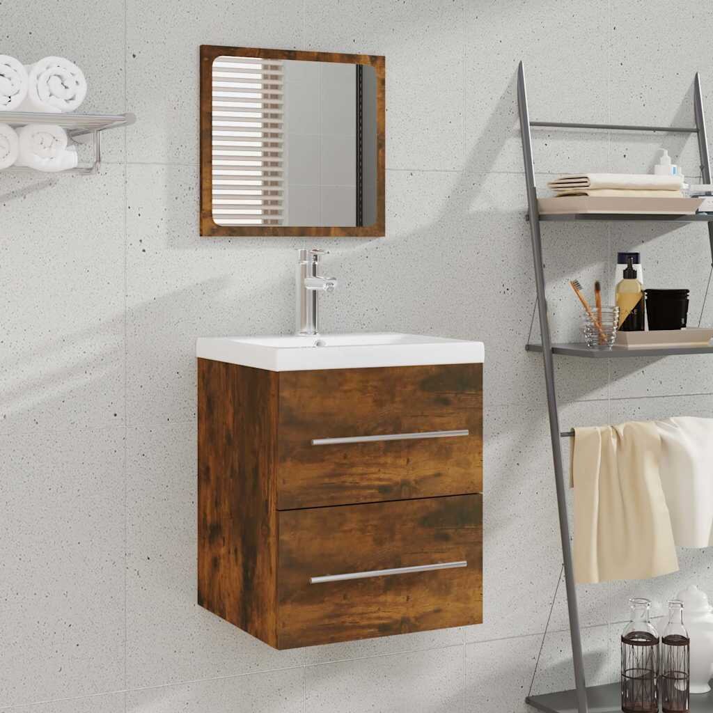 vidaXL Шкаф за баня с огледало Опушен дъб 41x385x48 см