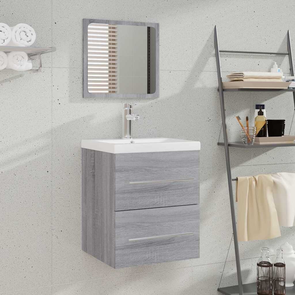 vidaXL Шкаф за баня с огледало сив сонома 41x385x48 см
