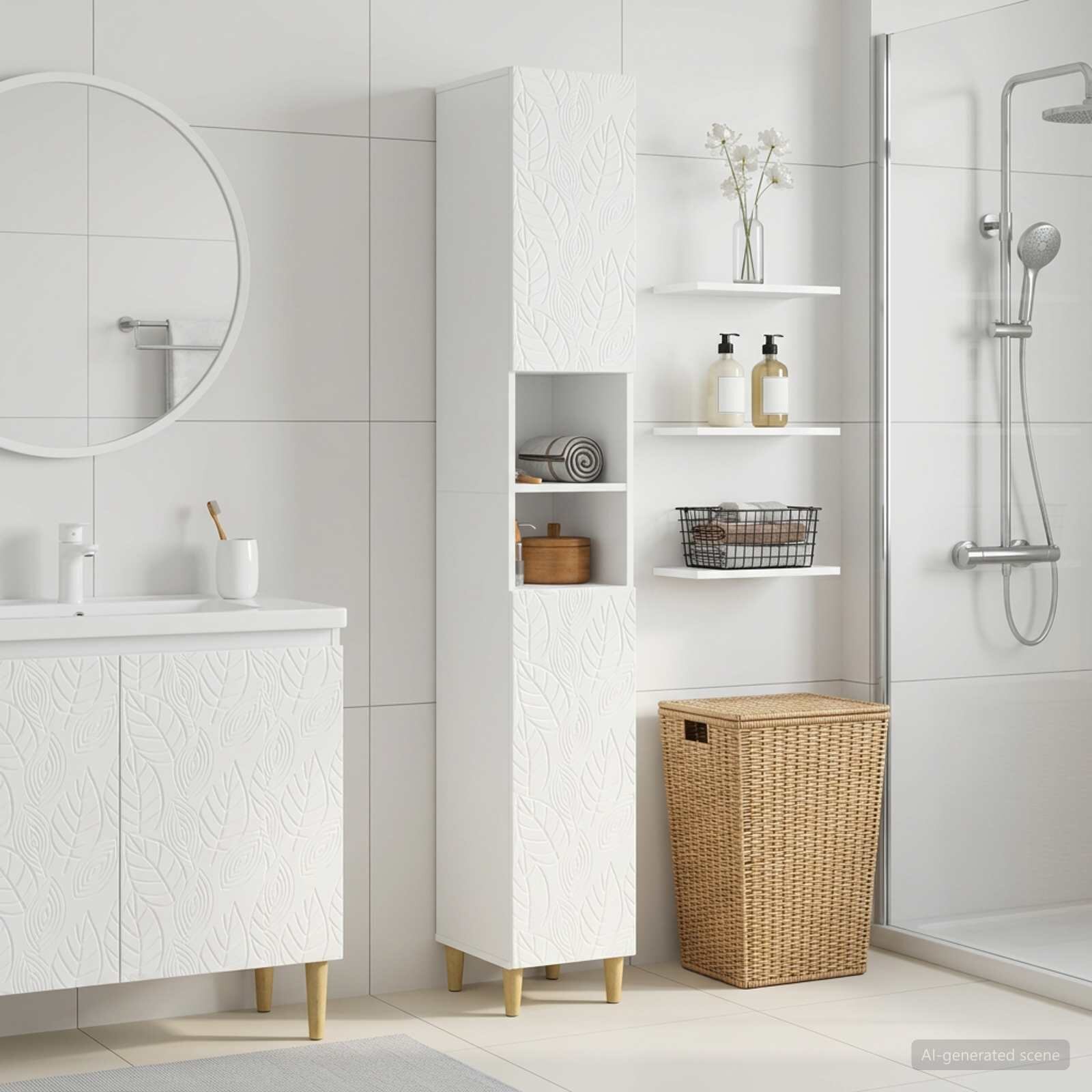 vidaXL Шкаф за баня с отворена рафт DELFT Бял гланц 30 x 31 x 190 см