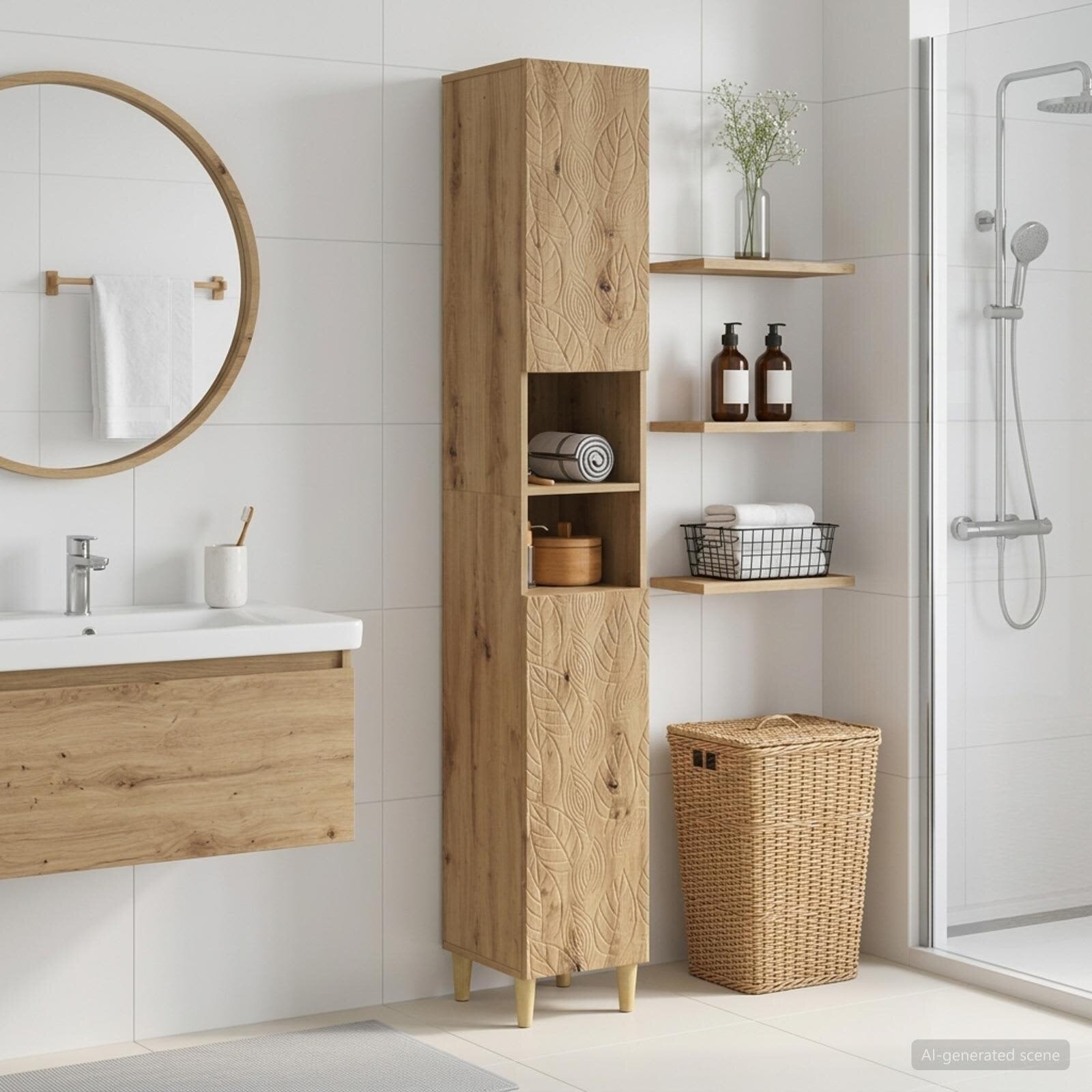 vidaXL Шкаф за баня с отворена рафт DELFT Дъб артизан 30 x 31 x 190 см