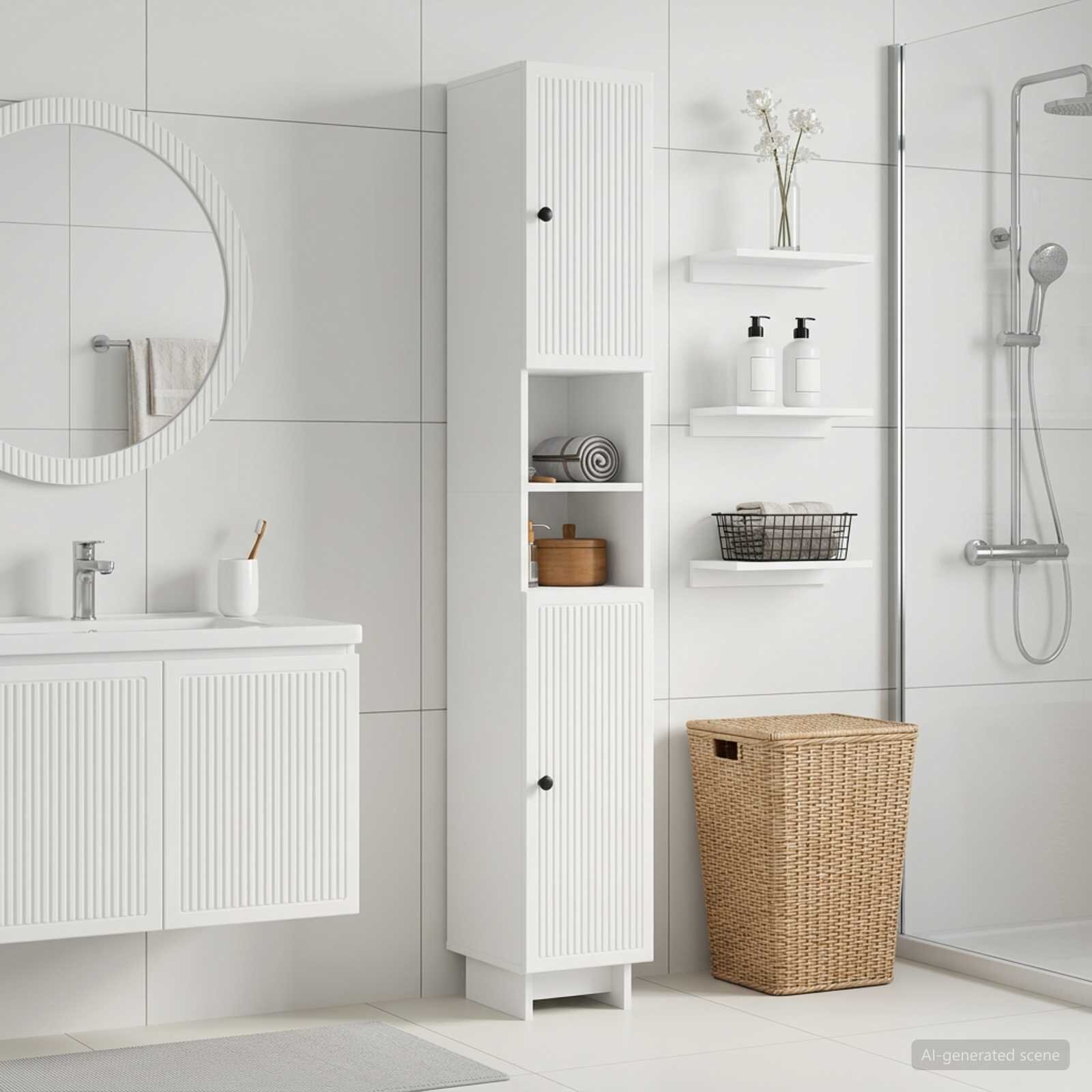 vidaXL Шкаф за баня с отворена рафт EDE Бяло 30 x 31 x 190 см