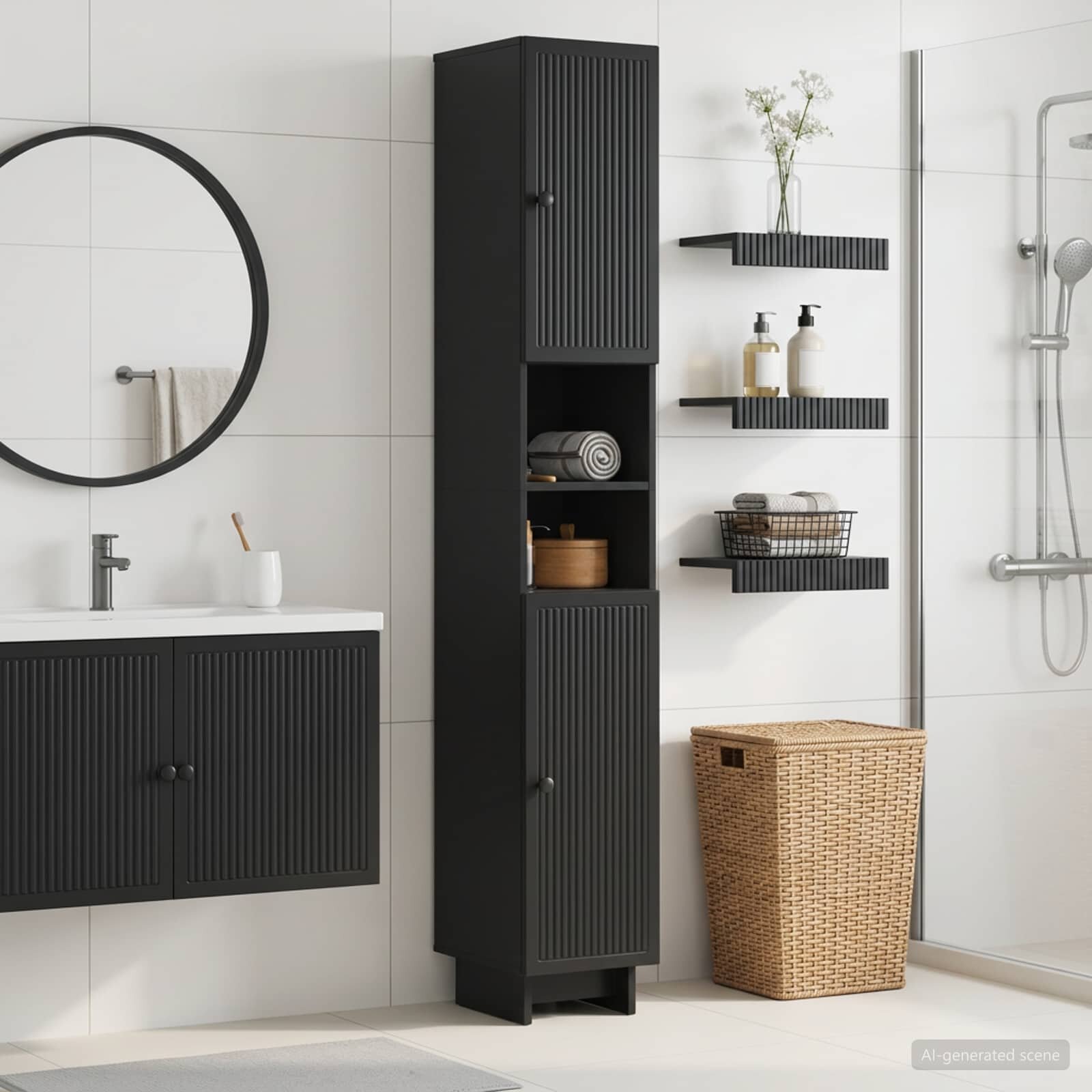 vidaXL Шкаф за баня с отворена рафт EDE Черно 30 x 31 x 190 см