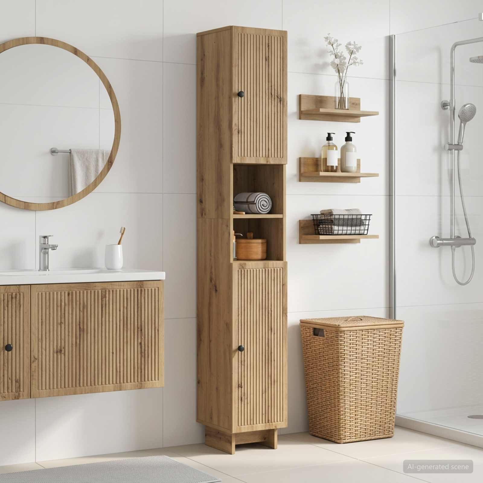 vidaXL Шкаф за баня с отворена рафт EDE Дъб артизан 30 x 31 x 190 см