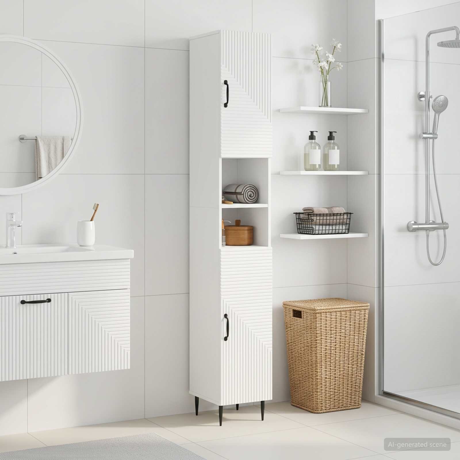 vidaXL Шкаф за баня с отворена рафт HAARLEM Бял гланц 30 x 31 x 190 см