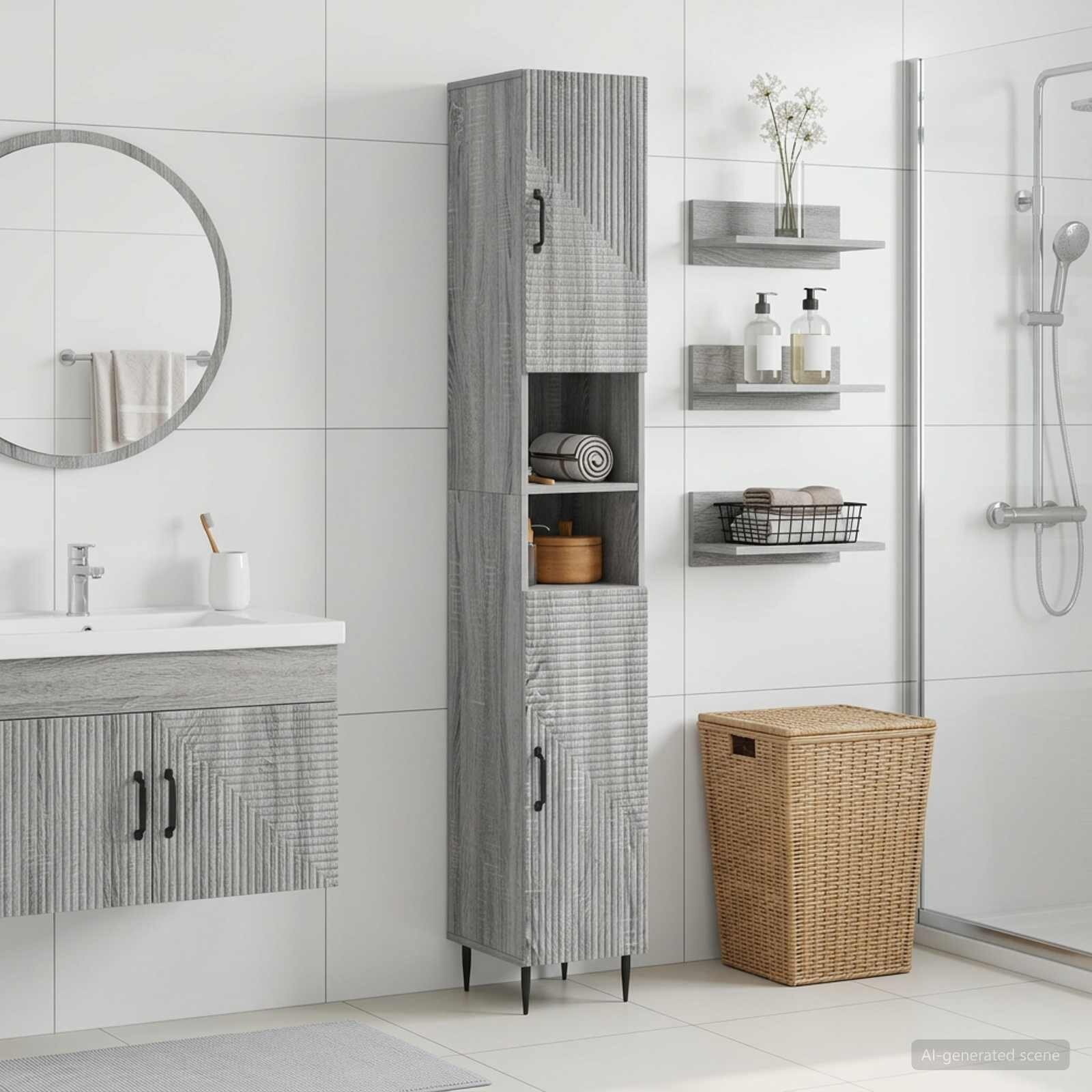 vidaXL Шкаф за баня с отворена рафт HAARLEM Сив Сонома