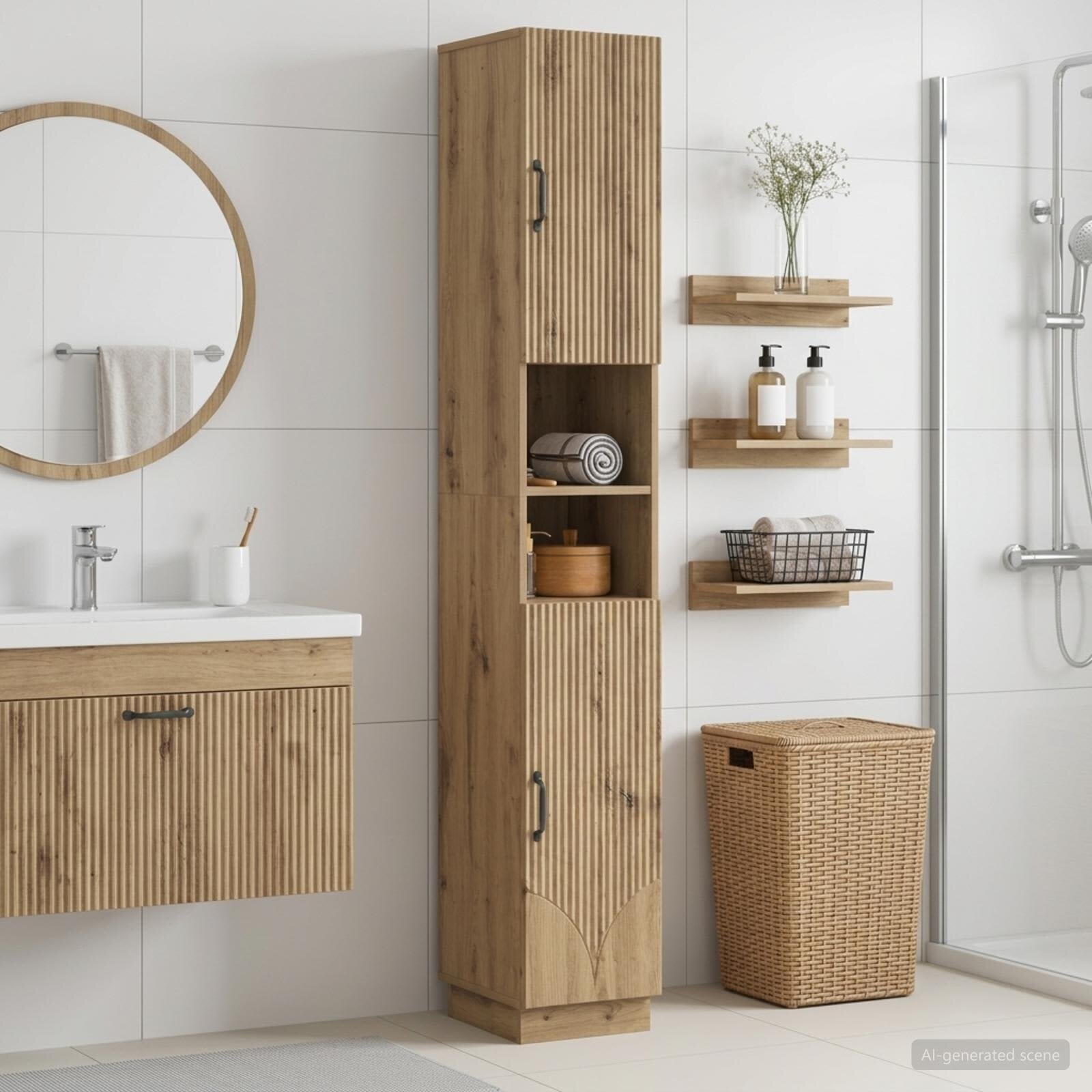vidaXL Шкаф за баня с отворена рафт HOORN Дъб артизан 30 x 31 x 187 см
