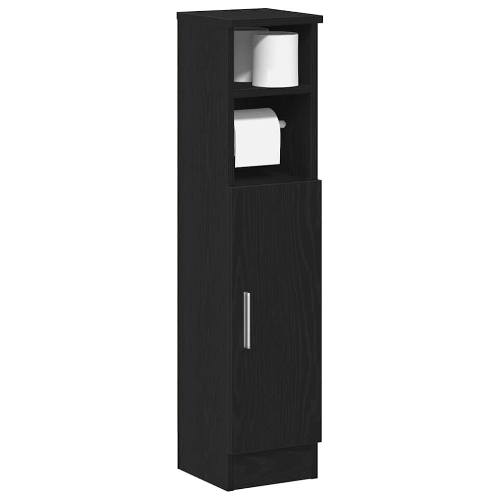 vidaXL Шкаф за баня с поставка за ролки черен 205x22x90 см
