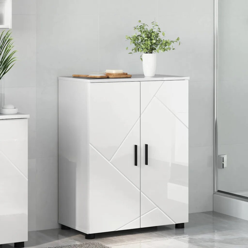 vidaXL Шкаф за баня със съхранение Лъскаво бяло 60 x 35 x 80 см