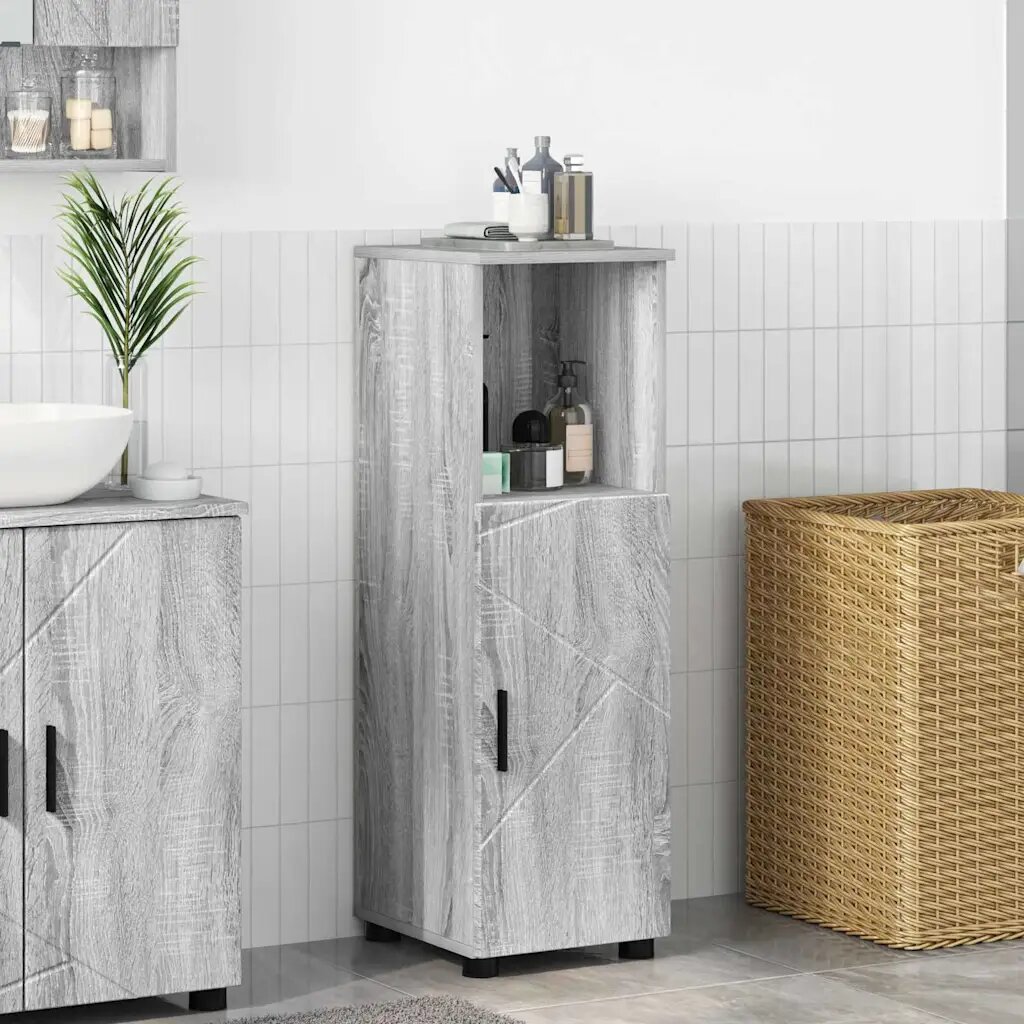 vidaXL Шкаф за баня Сив Сонома 30 x 35 x 95 см
