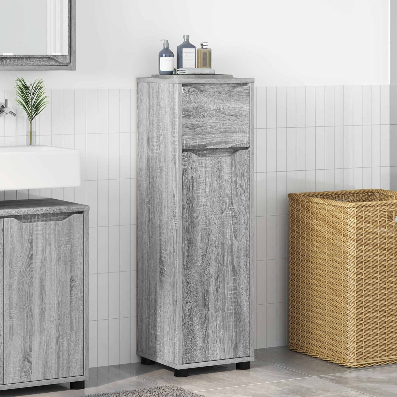 vidaXL Шкаф за баня Сив Сонома 305 x 30 x 101 см Инженерна дървесина