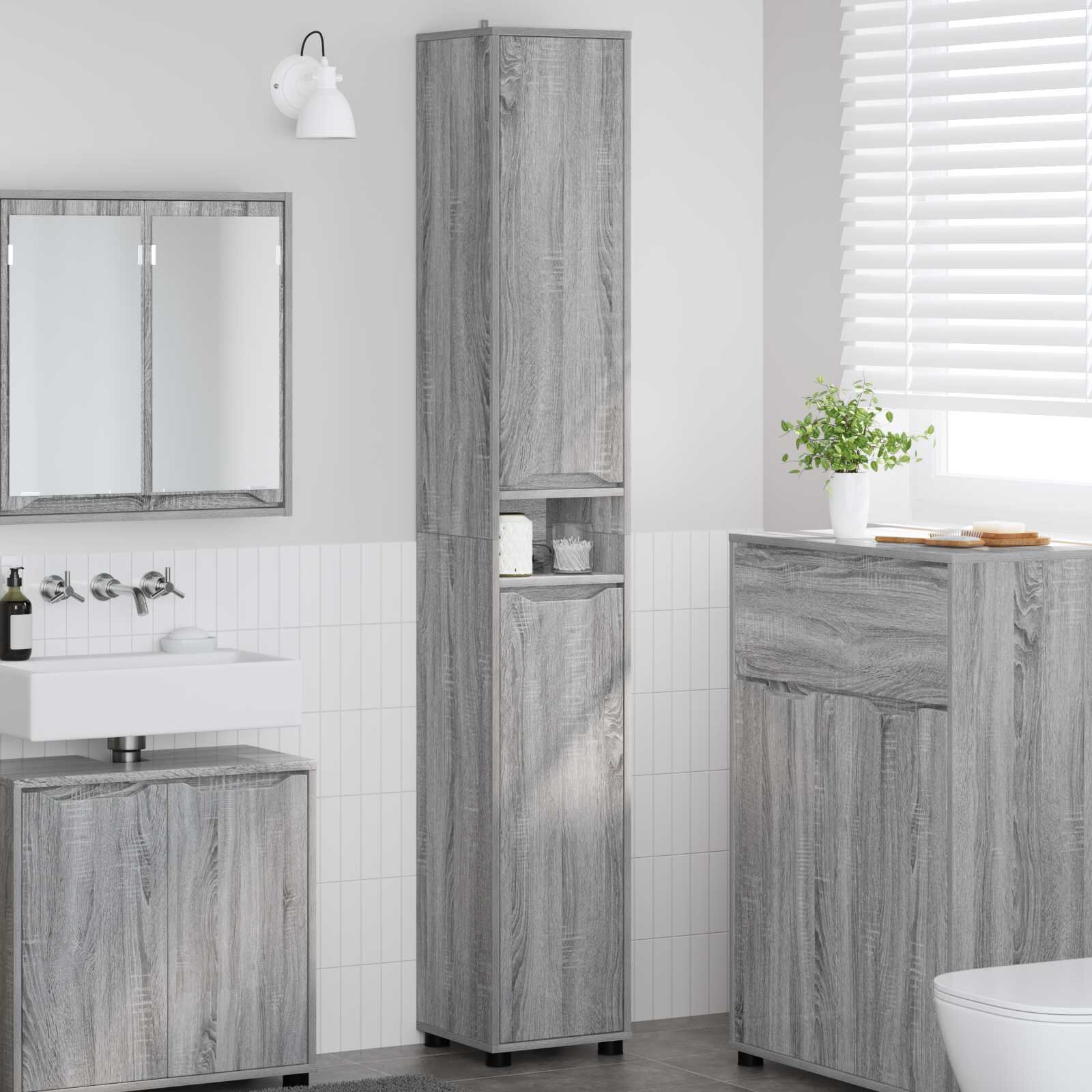 vidaXL Шкаф за баня Сив Сонома 305 x 30 x 195 см Инженерна дървесина