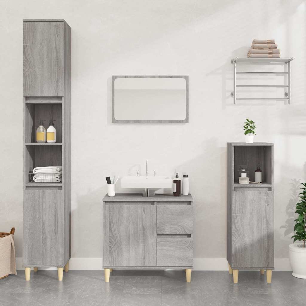 vidaXL Шкаф за баня сив сонома 30x30x100 см инженерно дърво