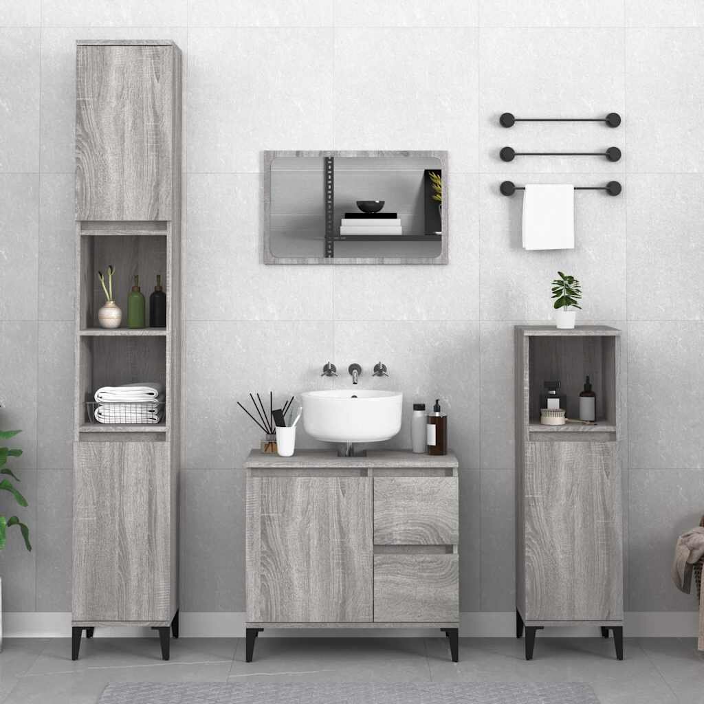 vidaXL Шкаф за баня сив сонома 30x30x100 см инженерно дърво