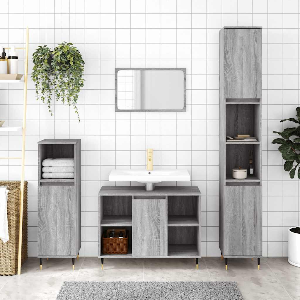 vidaXL Шкаф за баня сив сонома 30x30x100 см инженерно дърво