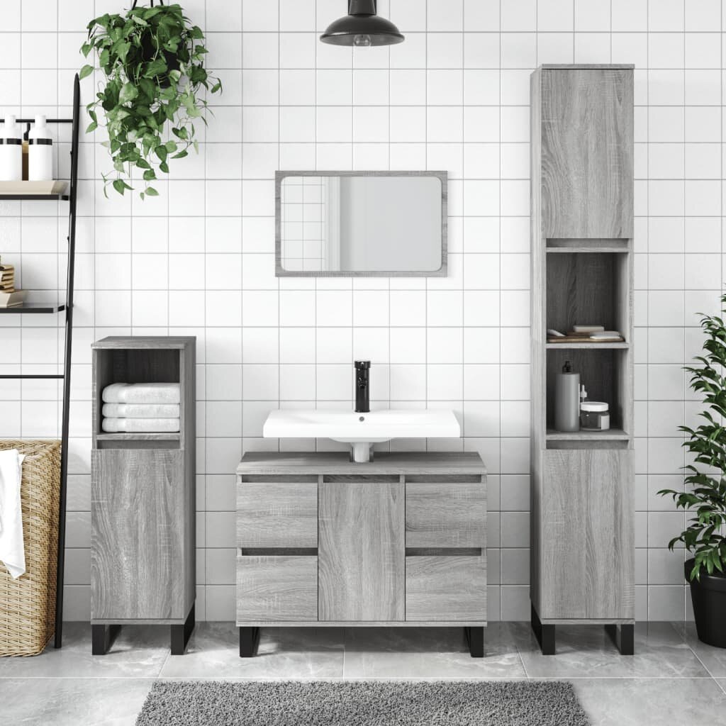vidaXL Шкаф за баня сив сонома 30x30x100 см инженерно дърво