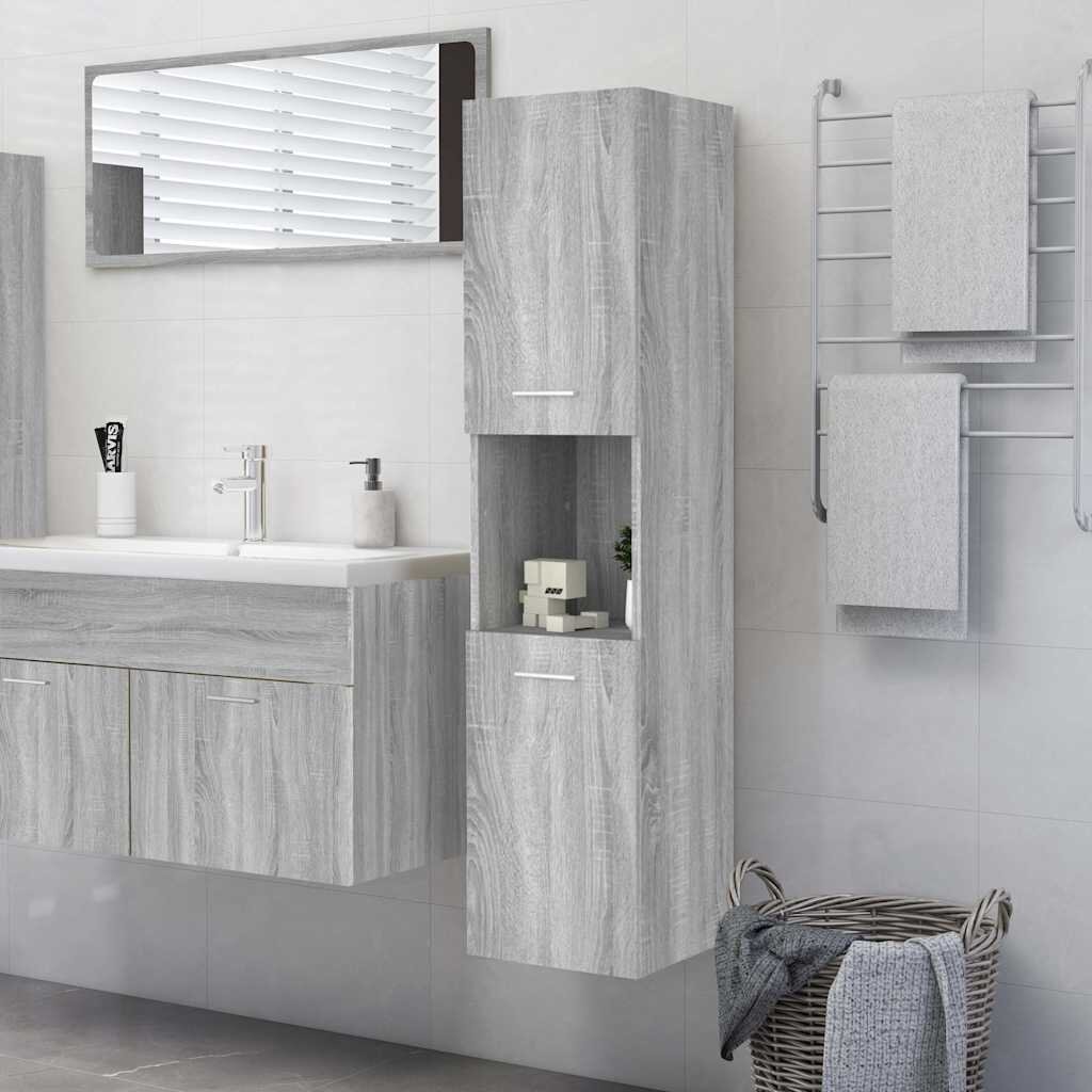 vidaXL Шкаф за баня сив сонома 30x30x130 см инженерно дърво