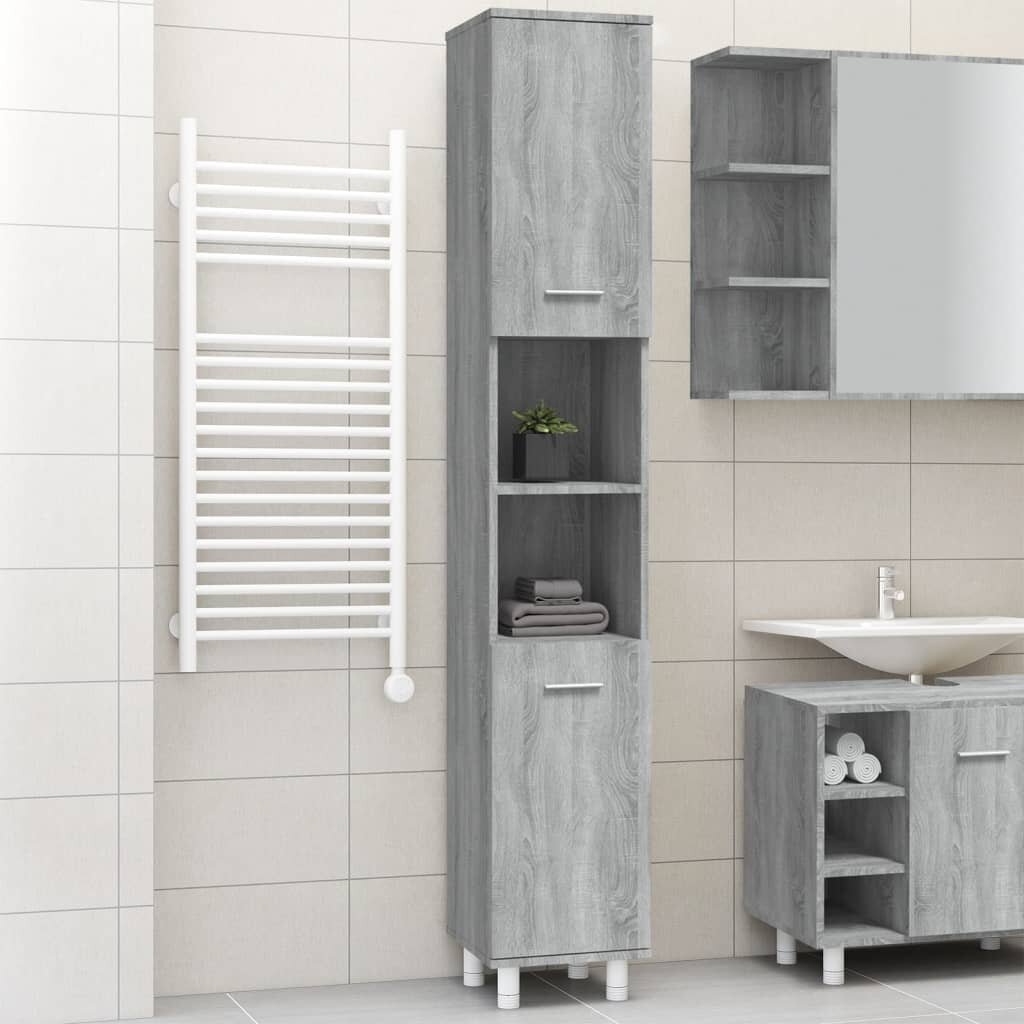 vidaXL Шкаф за баня сив сонома 30x30x179 см инженерно дърво