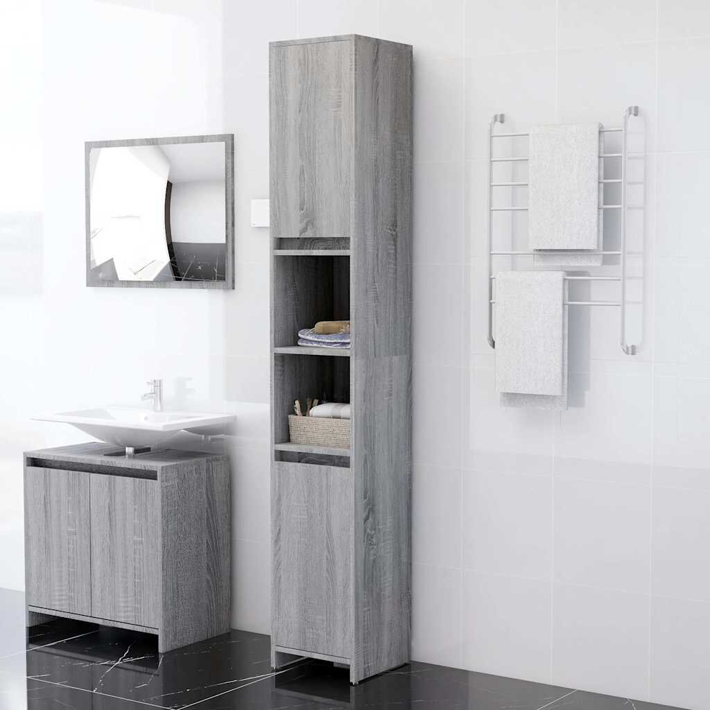 vidaXL Шкаф за баня сив сонома 30x30x1835 см инженерно дърво