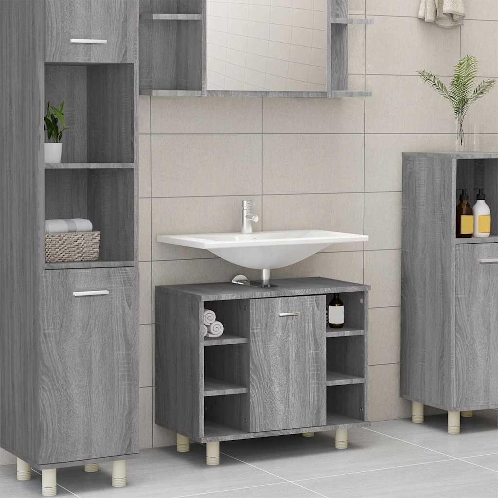 vidaXL Шкаф за баня сив сонома 60x32x535 см инженерно дърво