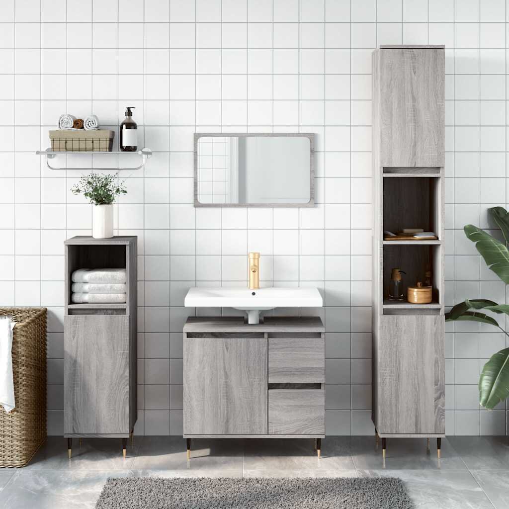 vidaXL Шкаф за баня сив сонома 65x33x60 см инженерно дърво