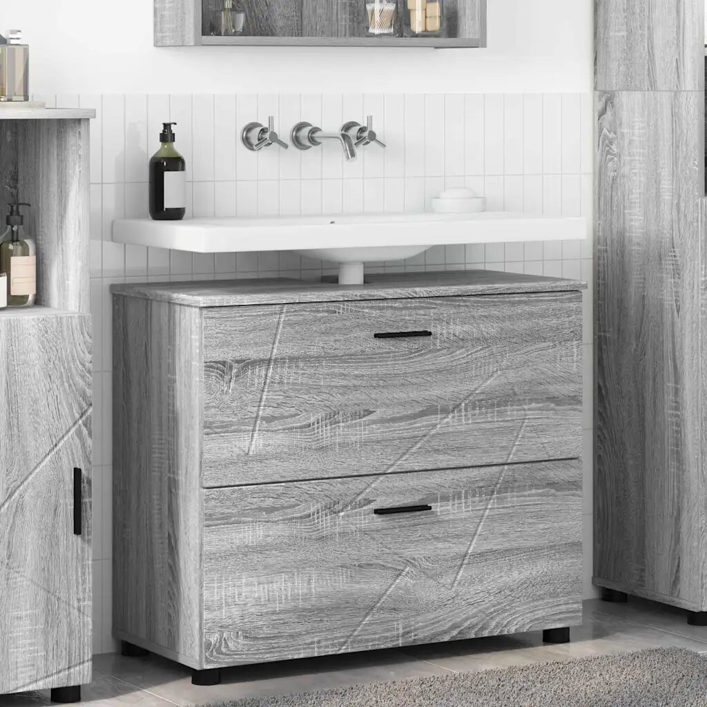 vidaXL Шкаф за баня Сив Сонома 765 x 35 x 64 см